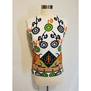1970s Womens Vintage Polyester Tank Top Bold Graphic Print Size Small